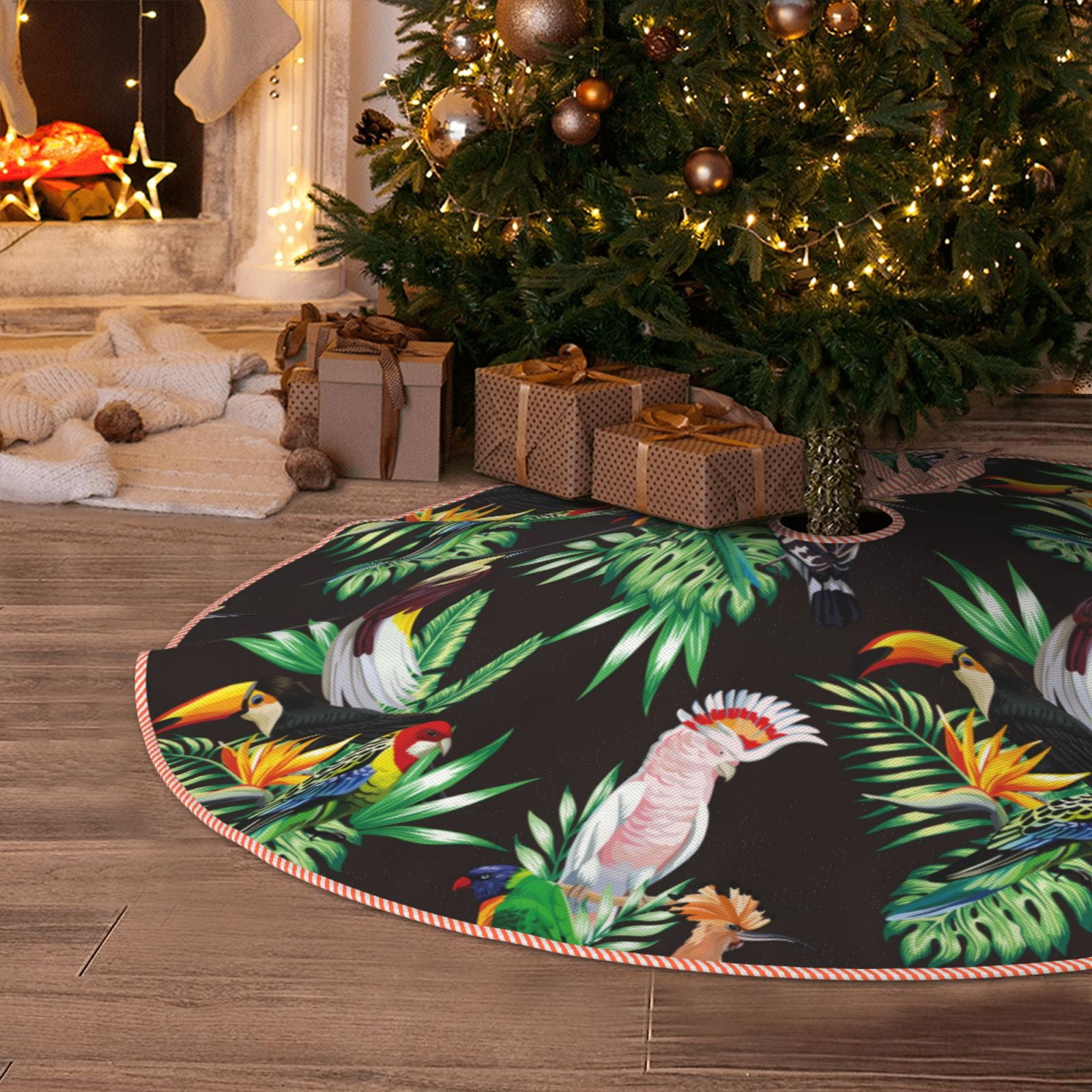 Christmas Tree Skirt, Cartoon Cute Parrot Toucan Bird Christmas