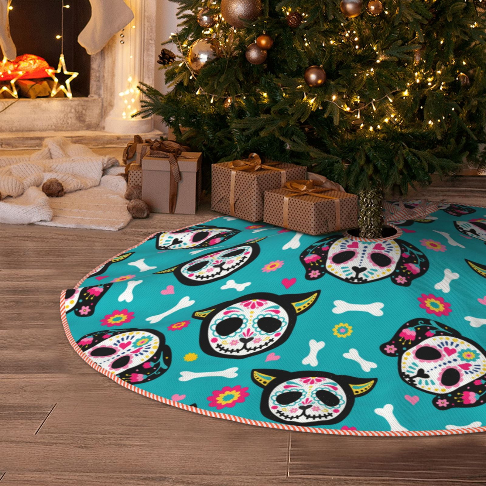 Christmas Tree Skirt, Cartoon Dog And Cat Christmas Decorations Funny
