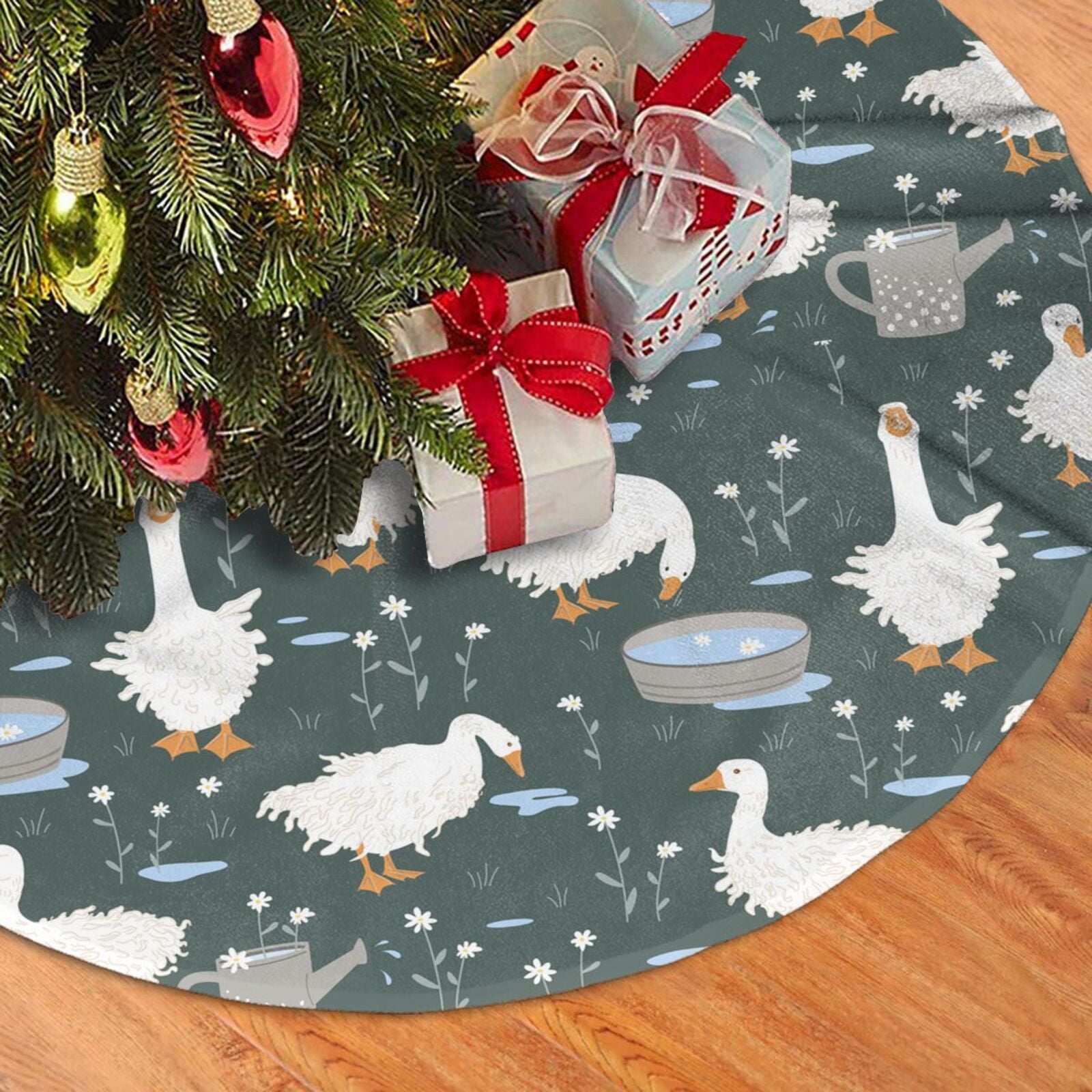 Christmas Tree Skirt, Cartoon Flower Cute Duck Plush Soft Christmas