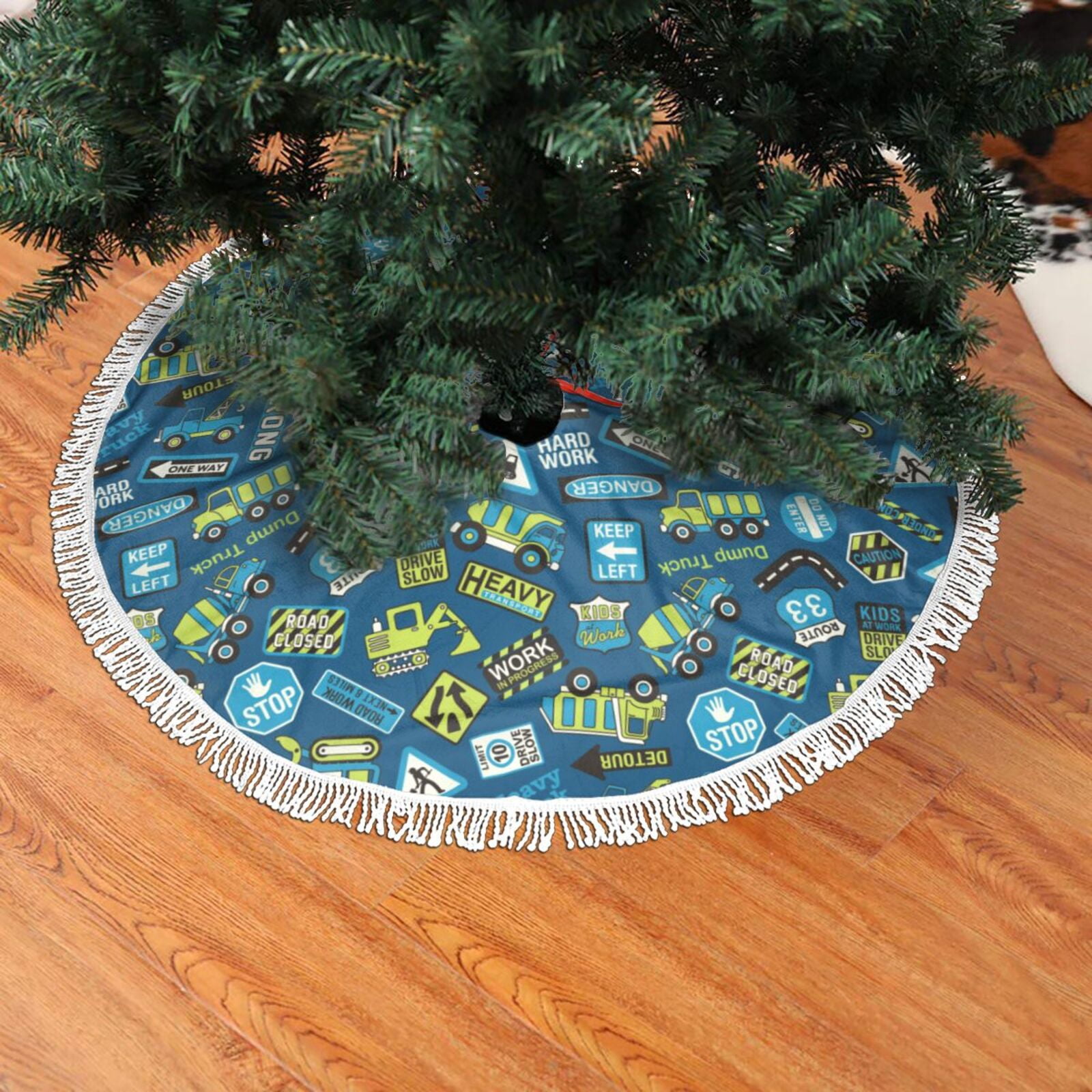 Christmas Tree Skirt, Cartoon Heavy Machinery Christmas Tree