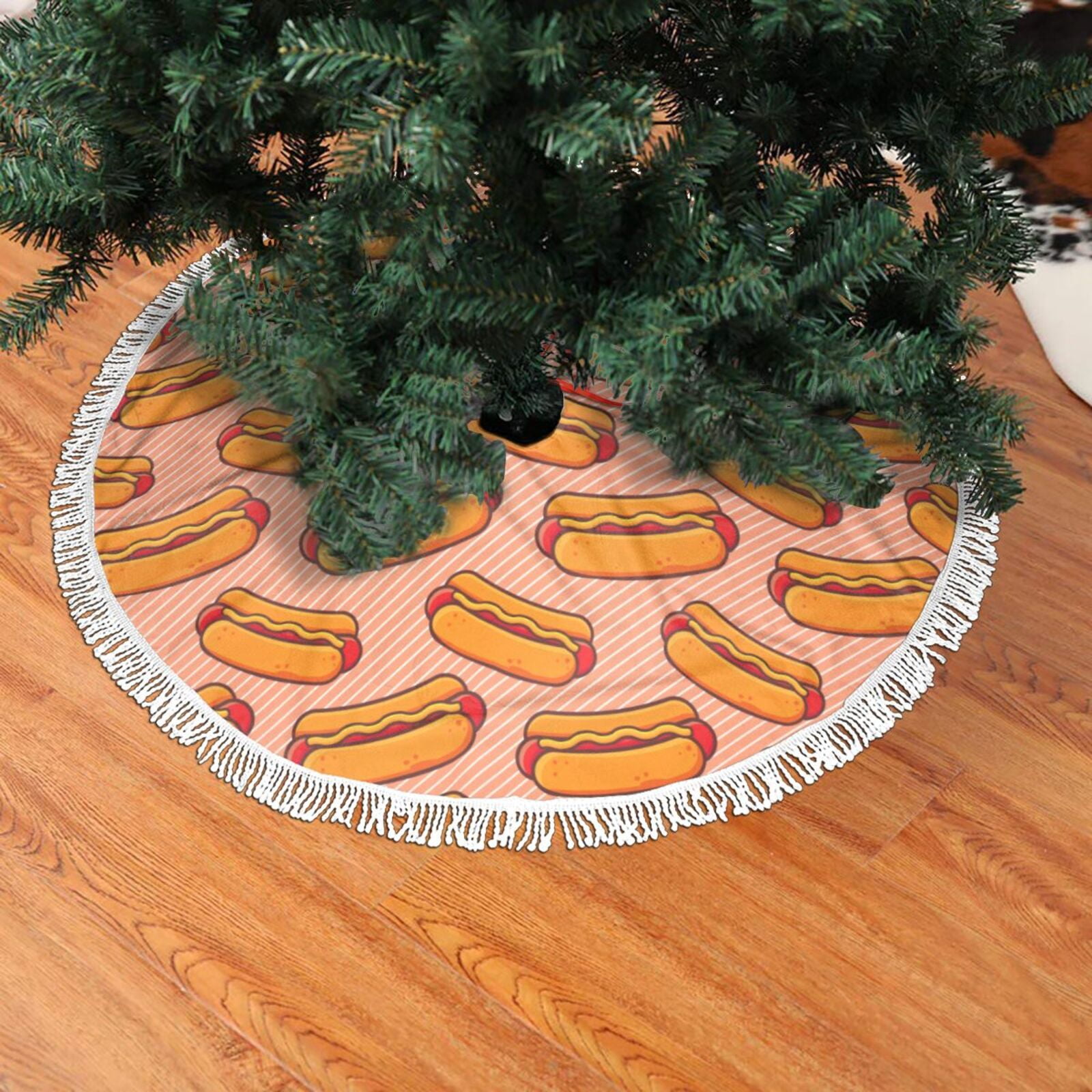 Christmas Tree Skirt, Cartoon Hot Dog Christmas Tree Decorations Indoor