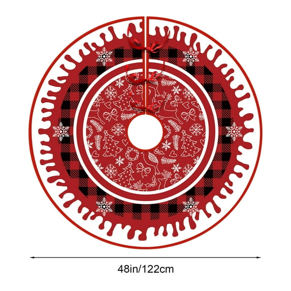 Christmas Tree Skirt with Cartoon Line Drawing, , 48 inch Black Red Buffalo Plaid Christmas Tree Skirt Ornaments for Merry Christmas Holiday Party Decorations Indoor Outdoor(C)