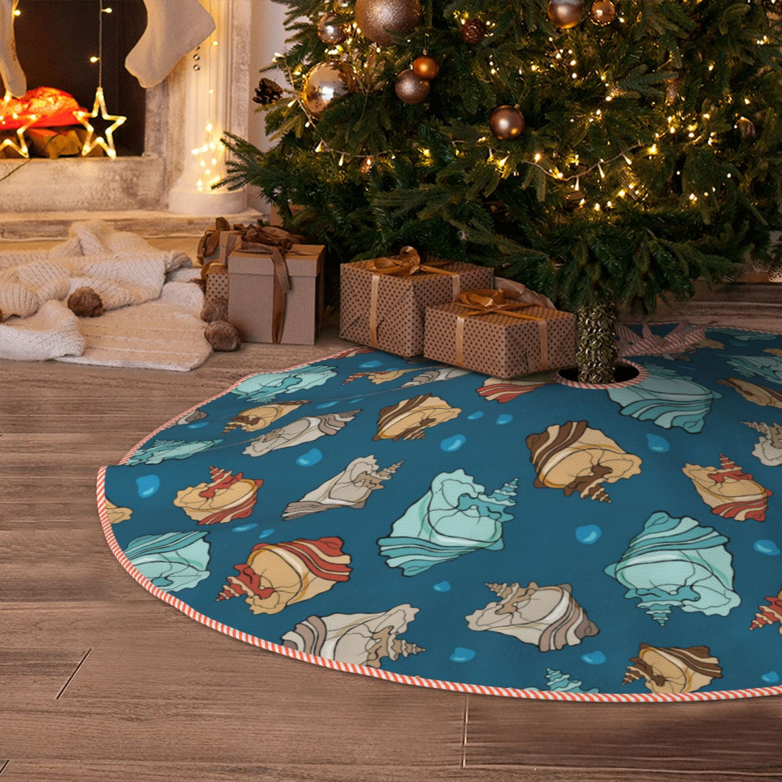 Christmas Tree Skirt Cartoon seashells Soft Funny Christmas Tree Decorations Indoor Tree Skirts Mat for New Year Halloween Holiday Christmas Party Decor 30inch Walmart