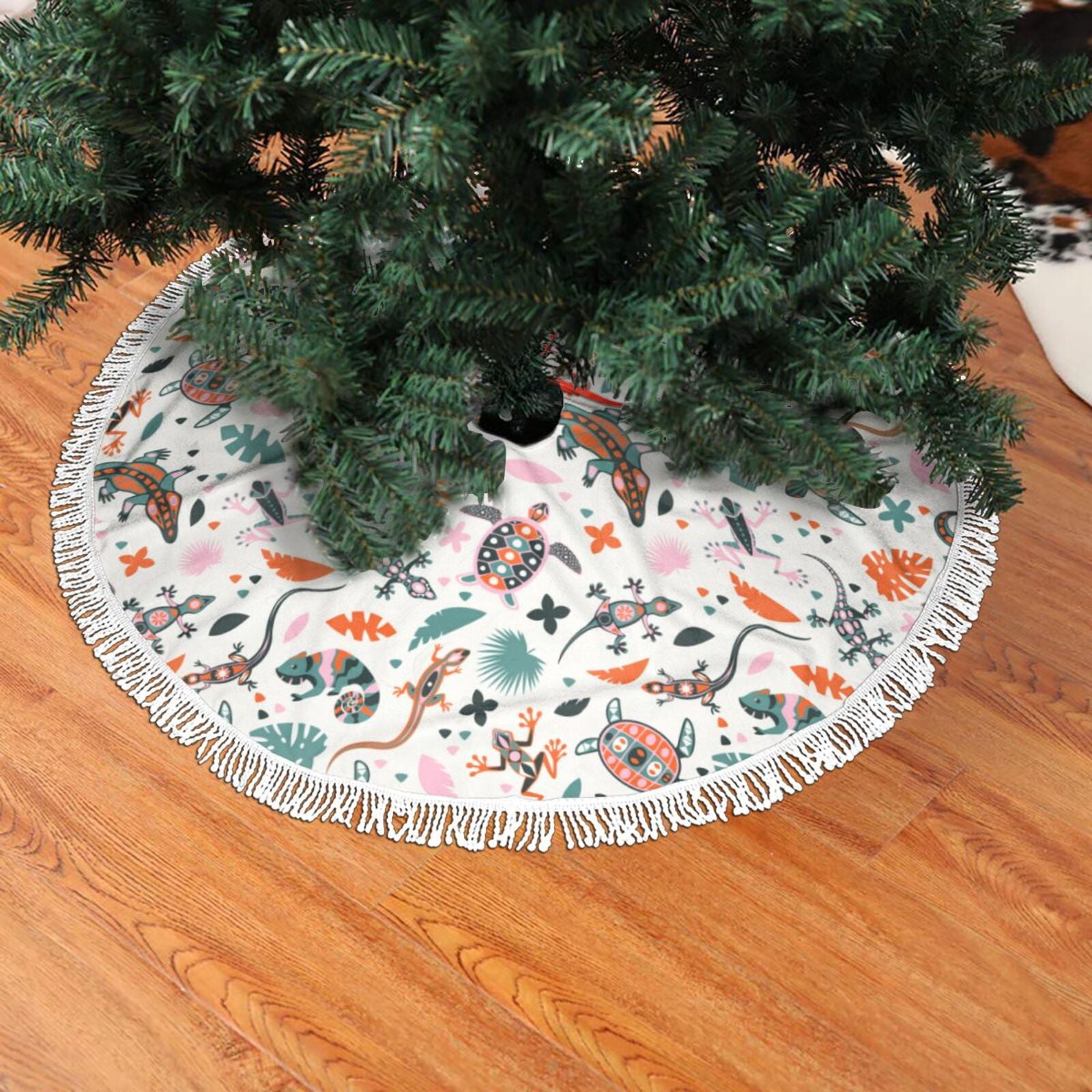 Christmas Tree Skirt, Chameleon Lizard Turtle Frog Christmas Tree