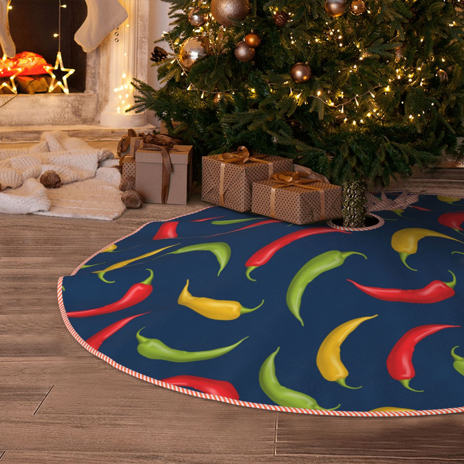 Christmas Tree Skirt, Chili Pepper colorful Soft Funny Christmas Tree