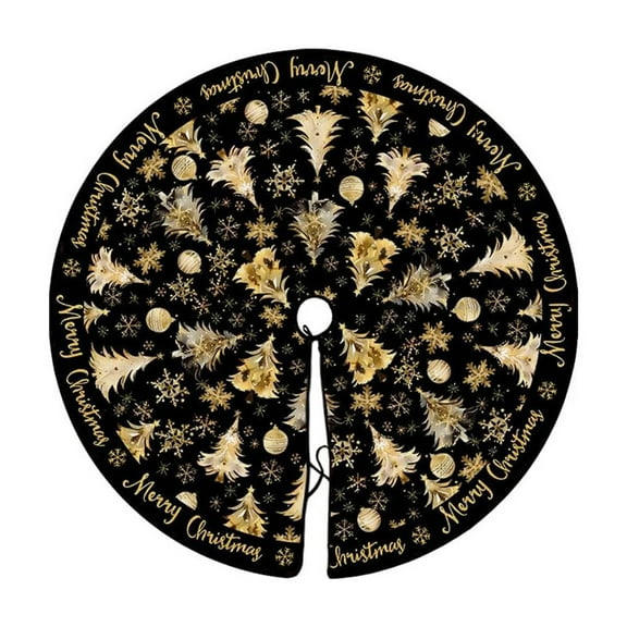 Christmas Tree Skirt, Christmas Tree Base Apron, 47 Inch Round Plush Printed Tree Skirt with Golden Snowflake and Star Patterns, Soft Polyester Material, Festive Holiday Decoration for Home
