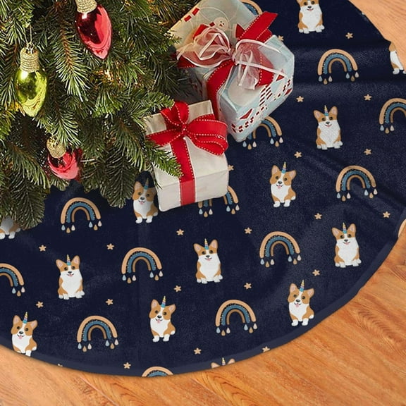 Christmas Tree Skirt, Classic Cute Corgi Dog Funny Soft Plush Christmas Tree Decorations Indoor, Tree Skirts Mat for New Year Halloween Holiday Christmas Party Decor 30"