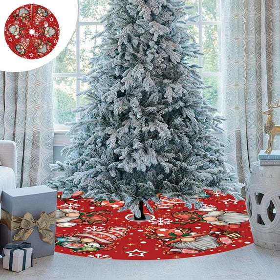 Christmas Tree Skirt, Classic Faceless Old Man Christmas Decoration, Festive Tree Bottom Decoration Apron for Holiday Gatherings, Red and Pink Polyester Skirt 36.22 Inch