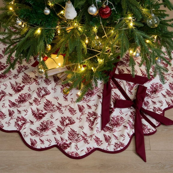 Christmas Tree Skirt,Classic Red Tree Skirts Christmas Decor Mat Cloth Tree Bottom Apron Decoration for Holiday Party Scene Decoration