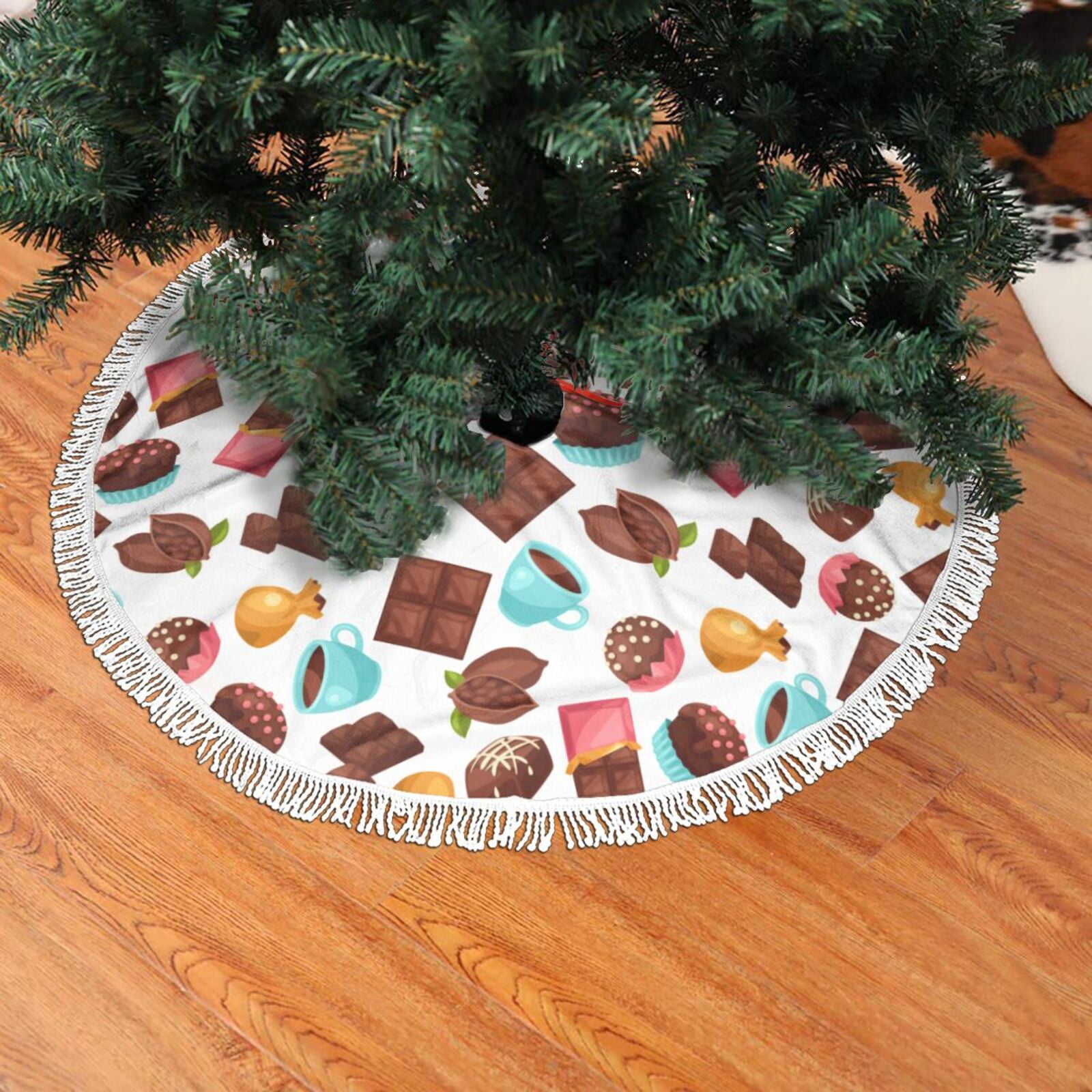 Christmas Tree Skirt Coffee Chocolate Print Halloween Tree Skirt Fall
