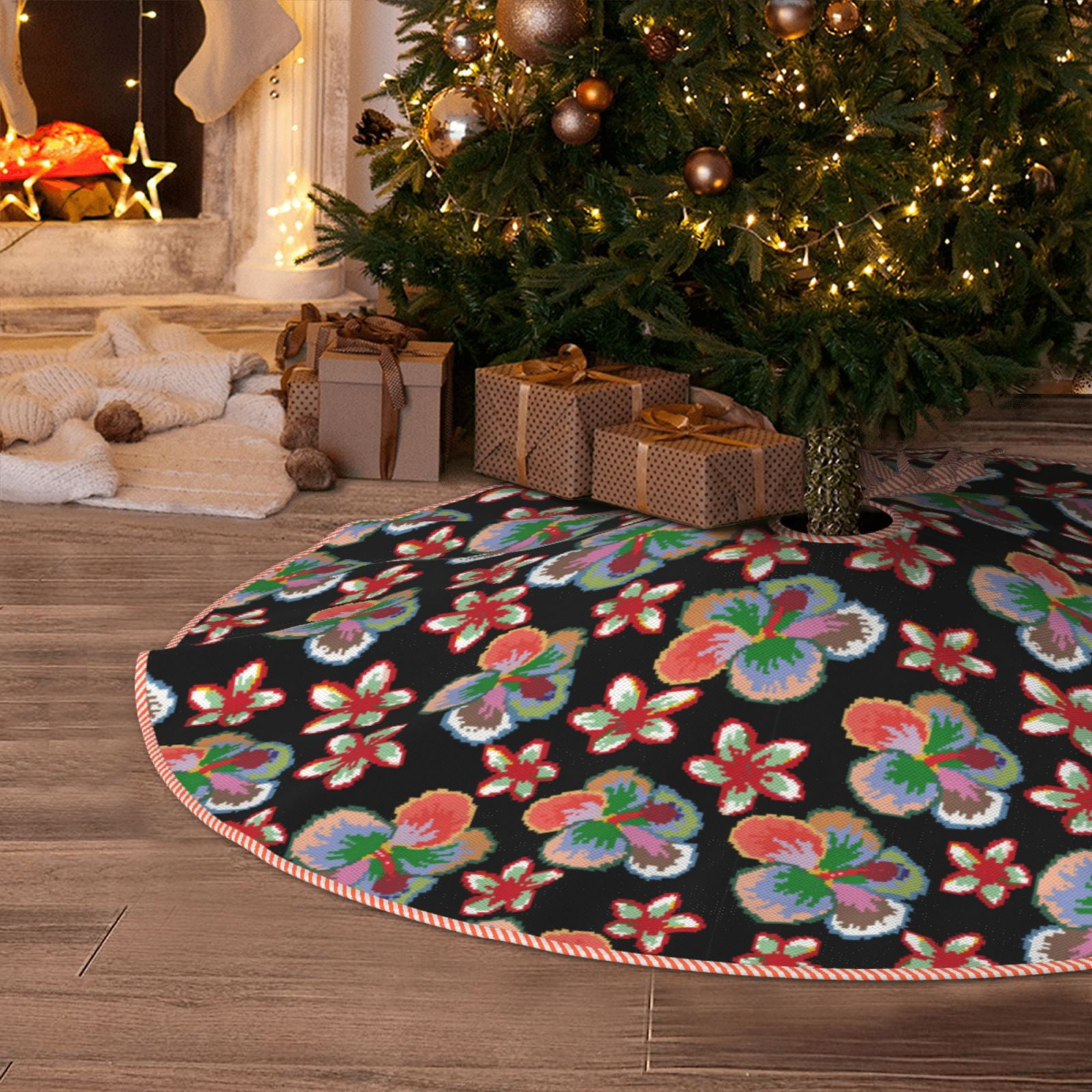 Christmas Tree Skirt, Colorful Flower D Soft Funny Christmas Tree