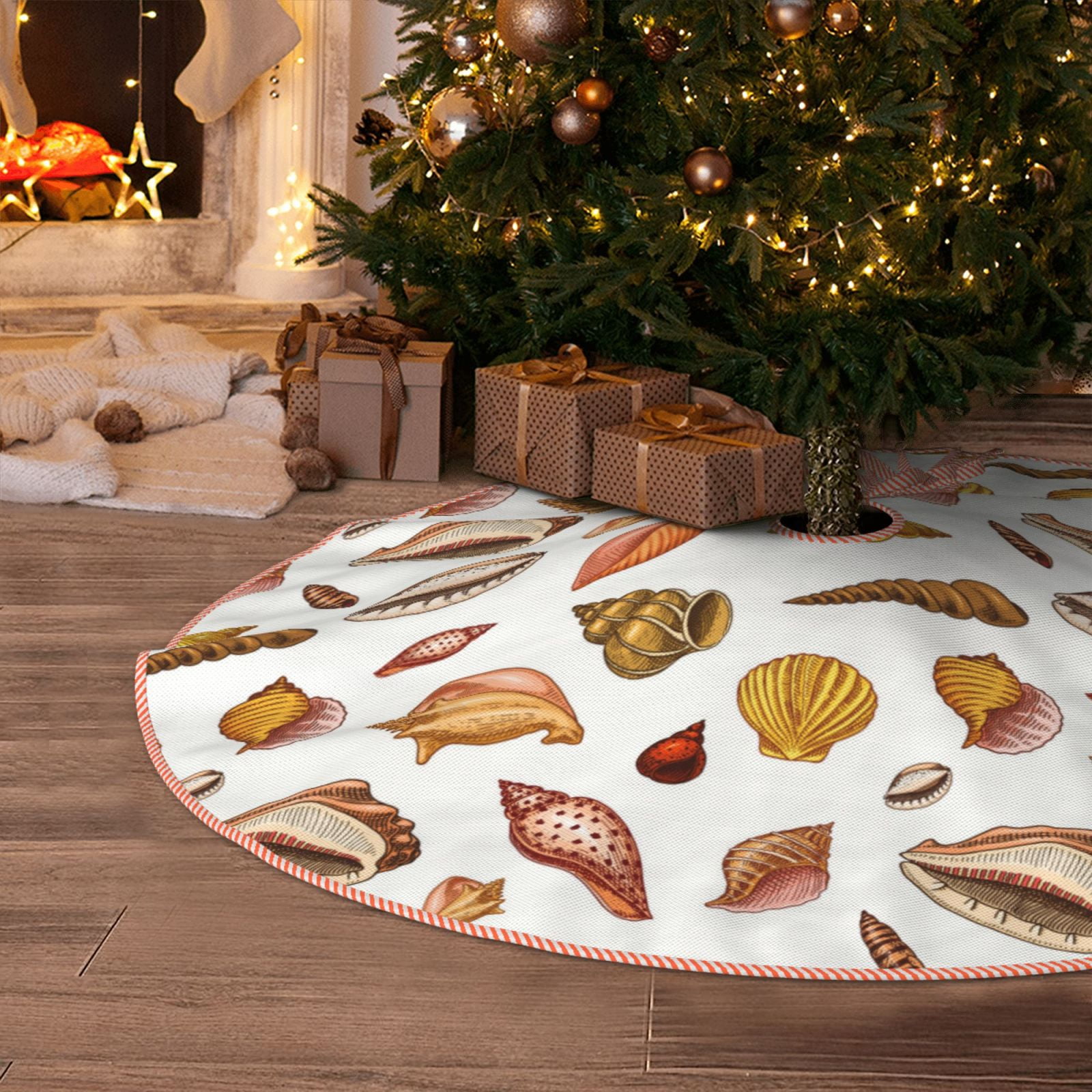 Christmas Tree Skirt, Conch Shells Print No.9022 Christmas Decorations