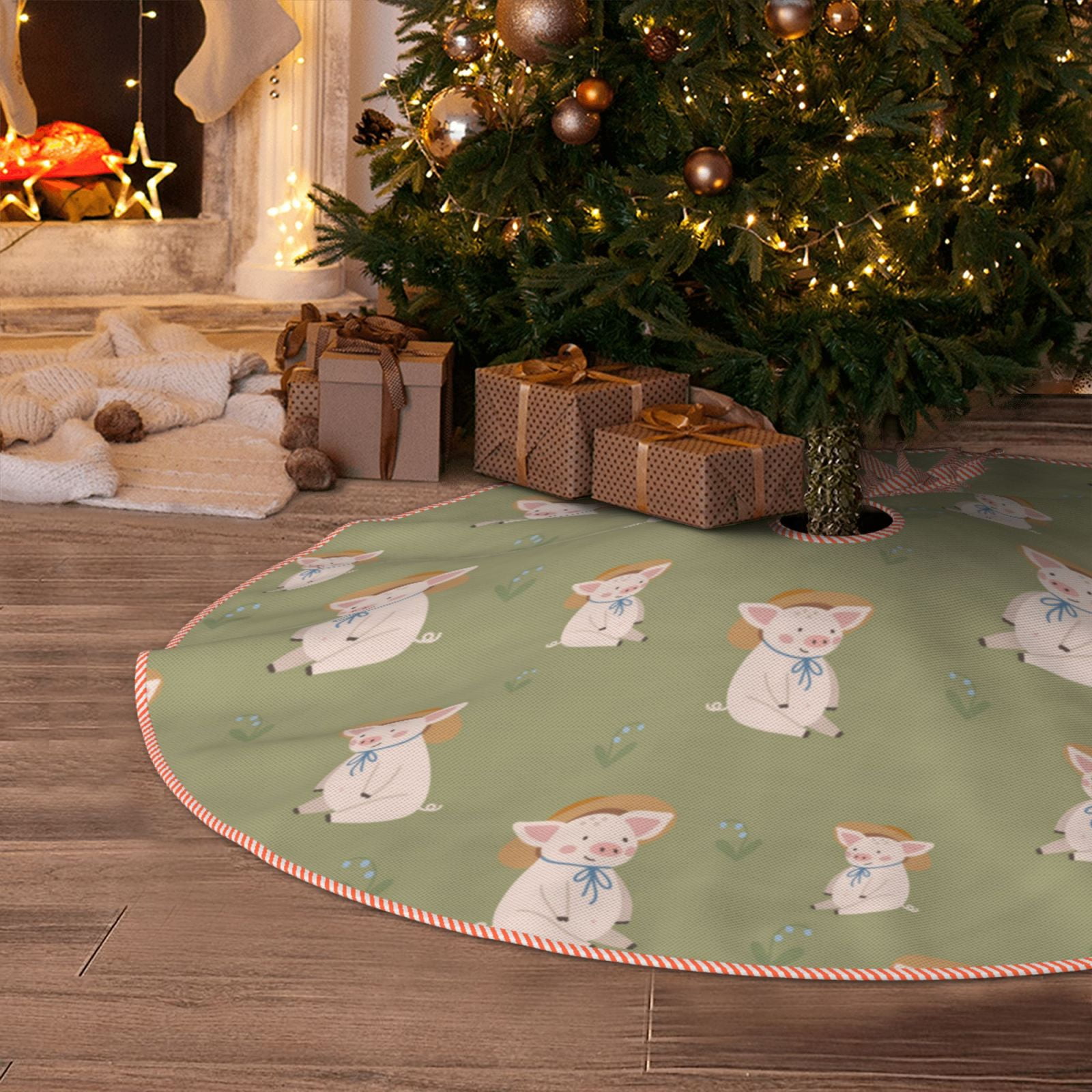 Christmas Tree Skirt, Cowboy Hat Cute Pig Green Soft Funny Christmas
