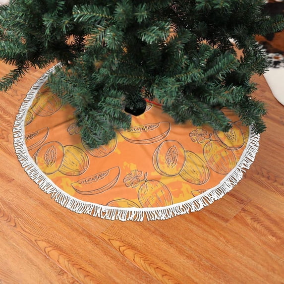 Christmas Tree Skirt, Cute Cantaloupe Citrus Color Christmas Tree Decorations Indoor, Tree Skirts Mat With Tassel Trim for Halloween New Year Holiday Christmas Party Decor 36 Inches