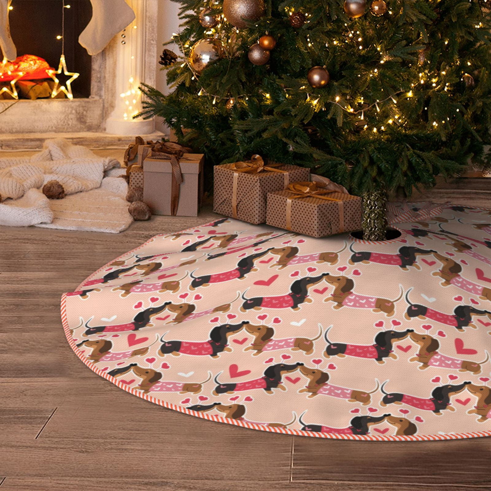 Christmas Tree Skirt, Cute Dachshund Dog Puppy Pink Love Soft Funny