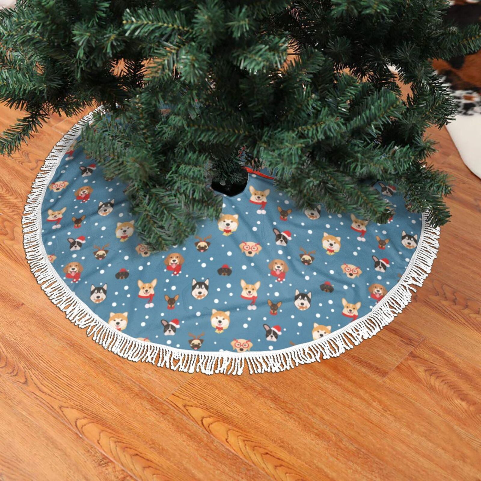 Christmas Tree Skirt, Christmas Cute Dog Puppy Christmas Tree