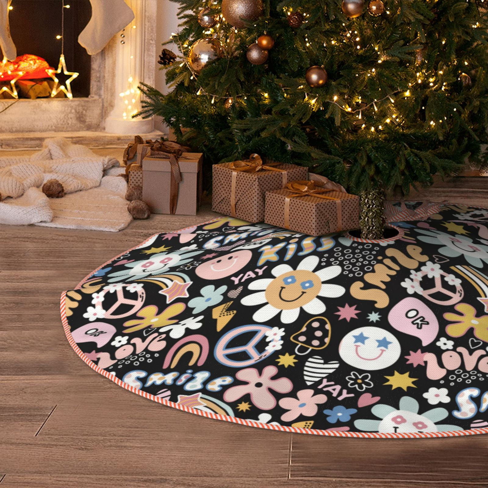 Christmas Tree Skirt - Cute cartoon flowers Halloween Tree Skirt Winter ...