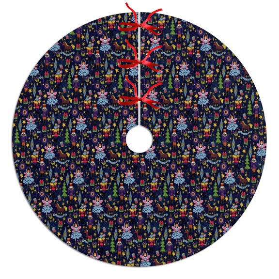 Christmas Tree Skirt,Dark Blue Christmas Nutcracker Pattern Christmas Tree Decor with Red Ribbon Ties,Round Shape,Christmas Decorations for Home 30"x30"