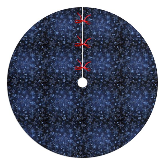 Christmas Tree Skirt,Dark Blue Christmas Snowflake Pattern Christmas Tree Decor with Red Ribbon Ties,Round Shape,Christmas Decorations for Home 48"x48"