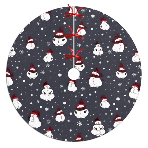 Christmas Tree Skirt,Dark Christmas Snowman Pattern Christmas Tree Decor with Red Ribbon Ties,Round Shape,Christmas Decorations for Home 36"x36"