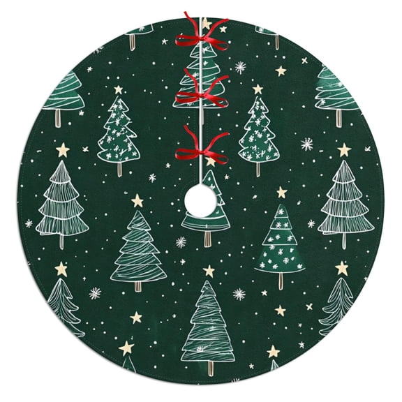 Christmas Tree Skirt,Dark Green Christmas Tree Pattern Christmas Tree Decor with Red Ribbon Ties,Round Shape,Christmas Decorations for Home 36"x36"