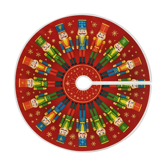 Christmas Tree Skirt Decoration, 24/35/47/71 Inch Red Christmas Tree Skirt Christmas Ornament with Christmas Nutcracker for Holiday Home Christmas Party Decorations, Vintage Christmas Tree Skirt