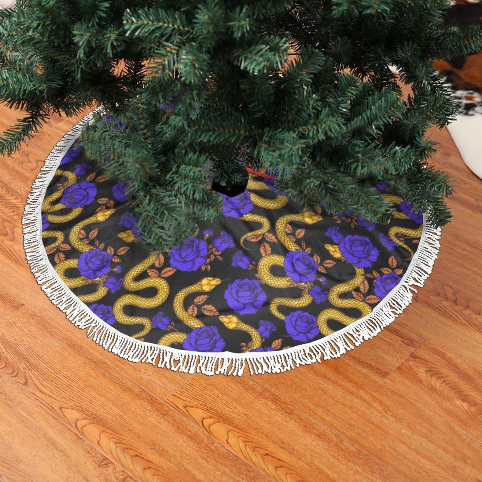 Christmas Tree Skirt Elegant Snake Golden Flower Purple Halloween