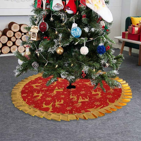 Christmas Tree Skirt Fabric Decor 35.4in Multi-Color Tree Base Cover Holiday Ornament
