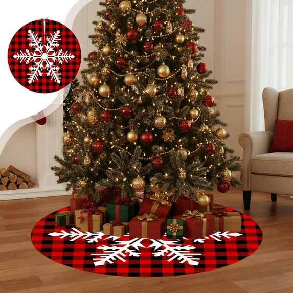 Christmas Tree Skirt, Festive Snowflake and Reindeer Digital Print, Soft Polyester Fabric, Round Tree Surround Decoration for Holiday Home and Commercial Use