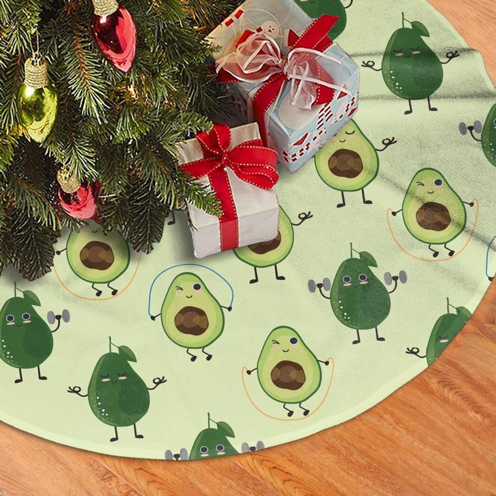 Christmas Tree Skirt, Funny Avocado Green Plush Soft Christmas Tree