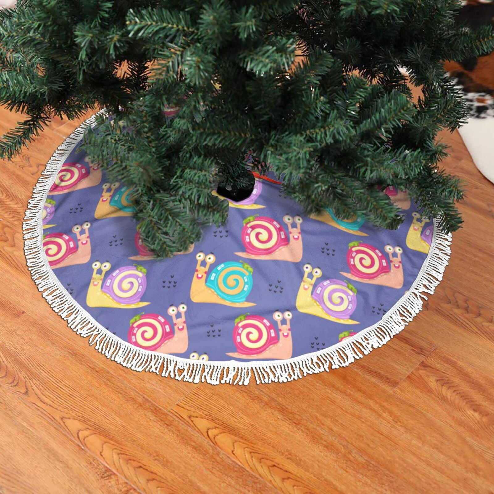Christmas Tree Skirt Funny Colorful Snails Halloween Tree Skirt Fall
