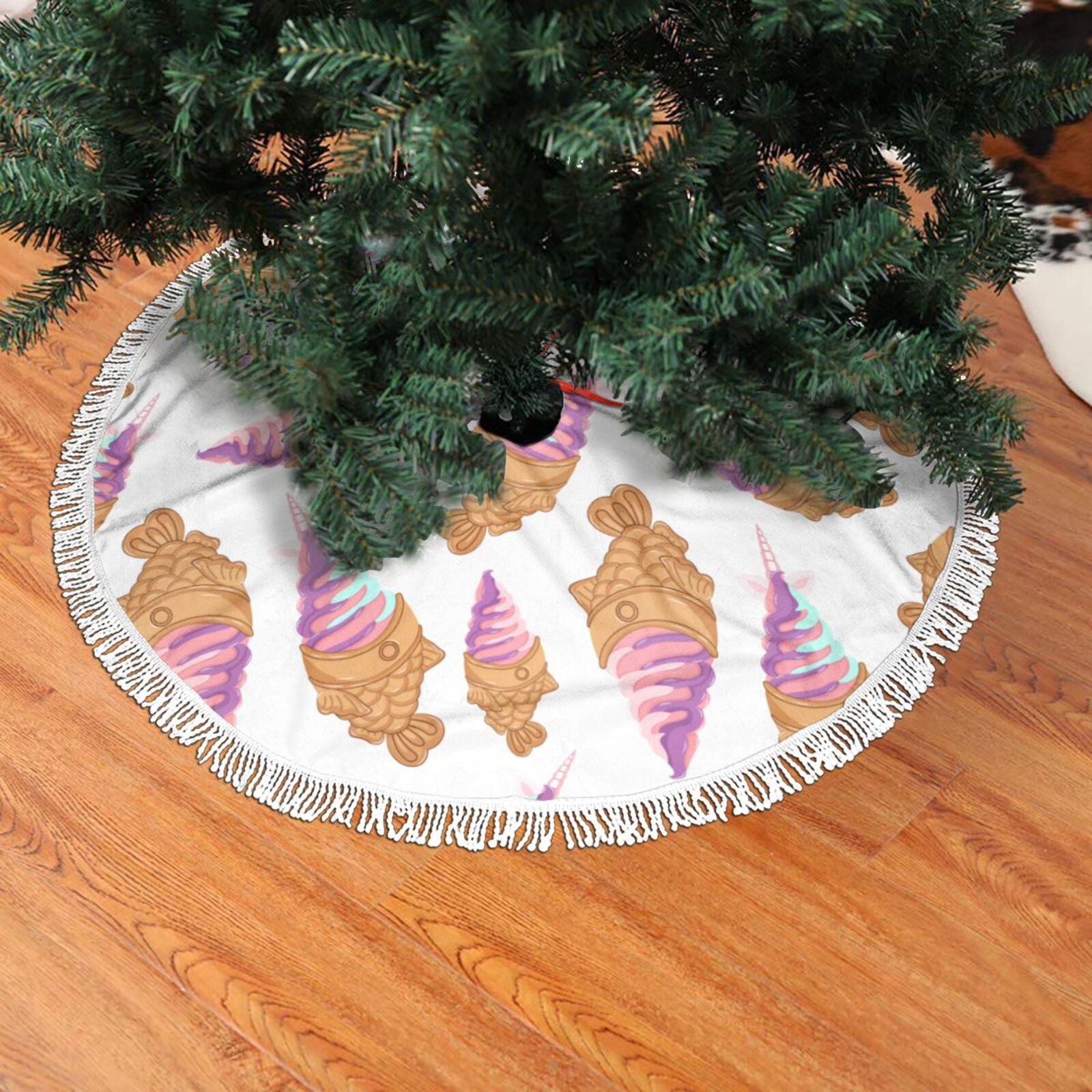 Christmas Tree Skirt, Funny Fish Shaped Ice Cream Christmas Tree