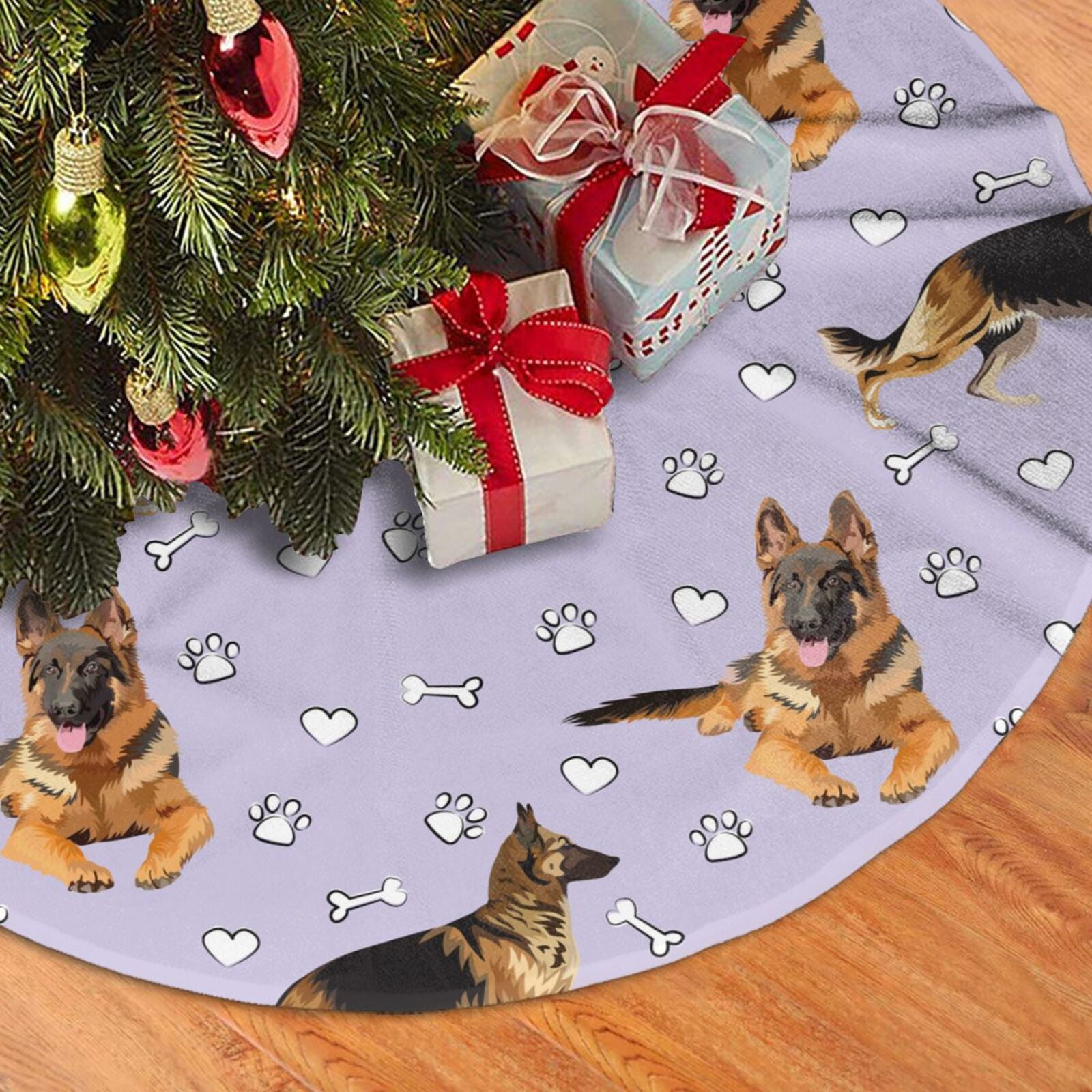 Christmas Tree Skirt, German Shepherd Dog Love Plush Soft Christmas