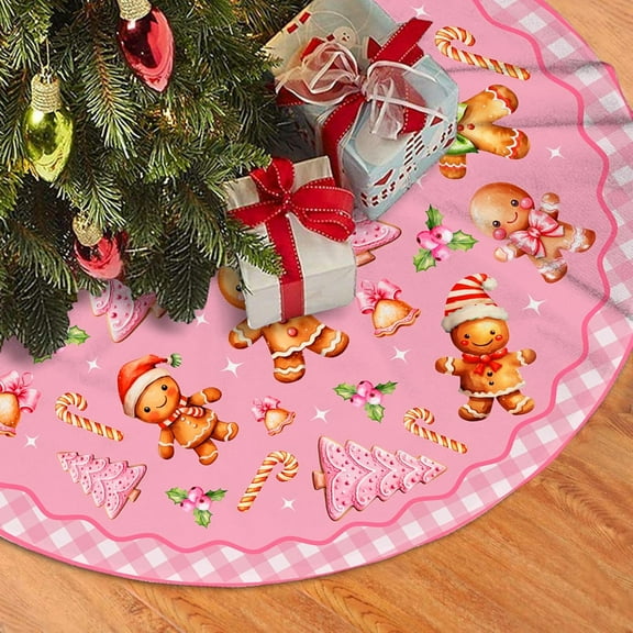 Christmas Tree Skirt Gingerbread Man Tree Skirts Christmas Tree Mat Decorations Xmas Tree Skirt Merry Christmas Ornaments New Year Holiday Party Decor