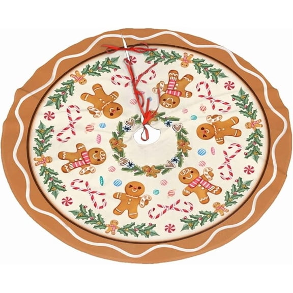 Christmas Tree Skirt,Gingerbread Xmas Tree Skirt Rustic Farmhouse Tree Skirt for Christmas Decor Xmas Holiday Home Party Decorations36