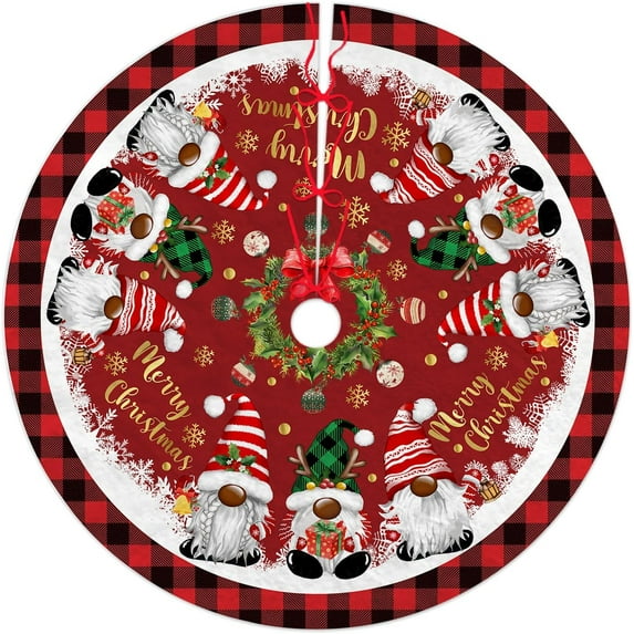Christmas Tree Skirt, Gnomes Tree Skirts 36 Inch, Christmas Trees Decoration, Xmas Decor Mat for Indoor Outdoor, Xmas Skirts, Gnomes Holiday Decoration