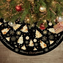 Christmas Tree Skirt, Golden Christmas Trees Snowflakes Black Gold Merry Christmas, Home Party Decorations, 48 inch