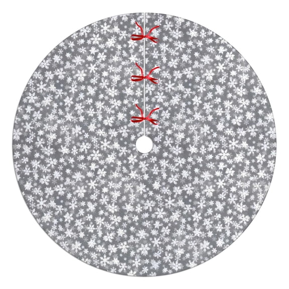 Christmas Tree Skirt,Gray Christmas Snowflake Pattern Christmas Tree Decor with Red Ribbon Ties,Round Shape,Christmas Decorations for Home 48"x48"