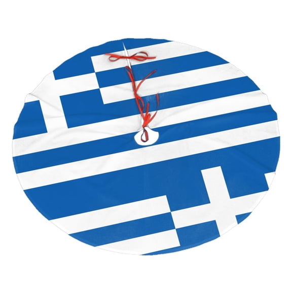 Christmas Tree Skirt Greek Flag Xmas Tree Skirt Decoration for Home Holiday Party 36"