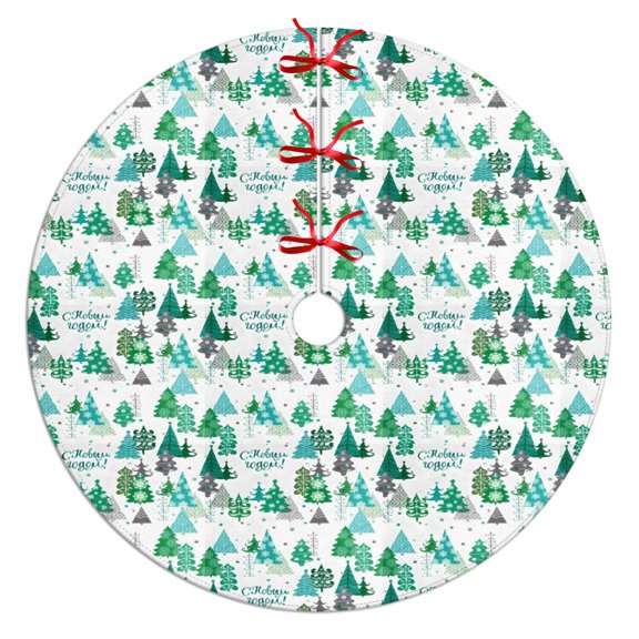 Christmas Tree Skirt,Green Christmas Tree and Text Pattern Christmas Tree Decor with Red Ribbon Ties,Round Shape,Christmas Decorations for Home 36"x36"