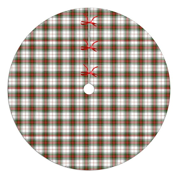 Christmas Tree Skirt,Green and Red Christmas Plaid Pattern Christmas Tree Decor with Red Ribbon Ties,Round Shape,Christmas Decorations for Home 48"x48"