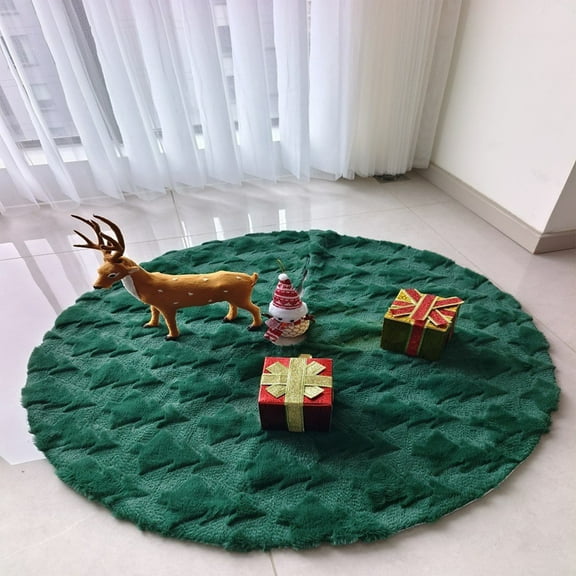 Christmas Tree Skirt Green Xmas Tree Ornaments for White Soft Plush Christmas Tree Mat with Snowy Pattern for Decorations Holiday Party 31 inches