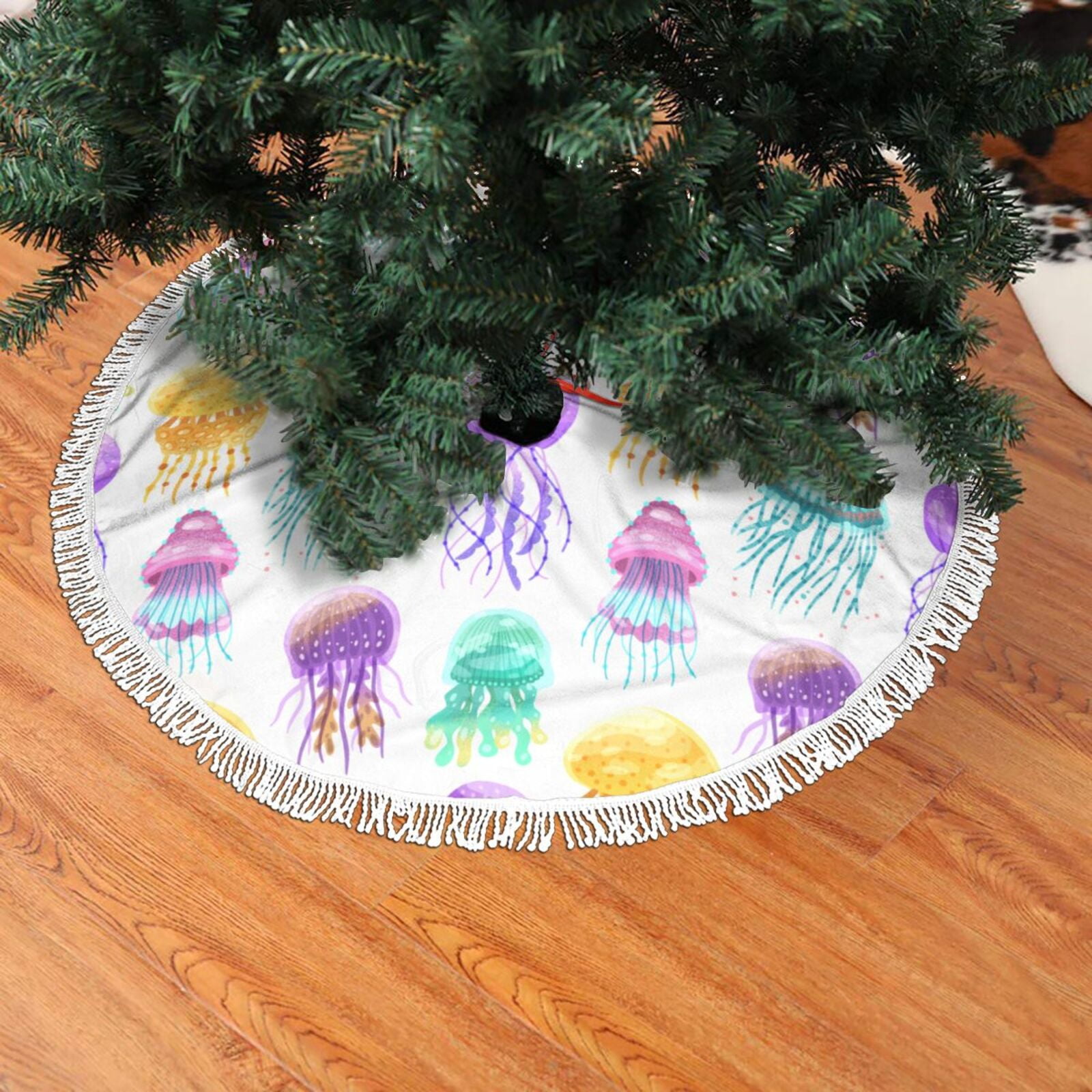 Christmas Tree Skirt Green Yellow Purple Jellyfish Halloween Tree