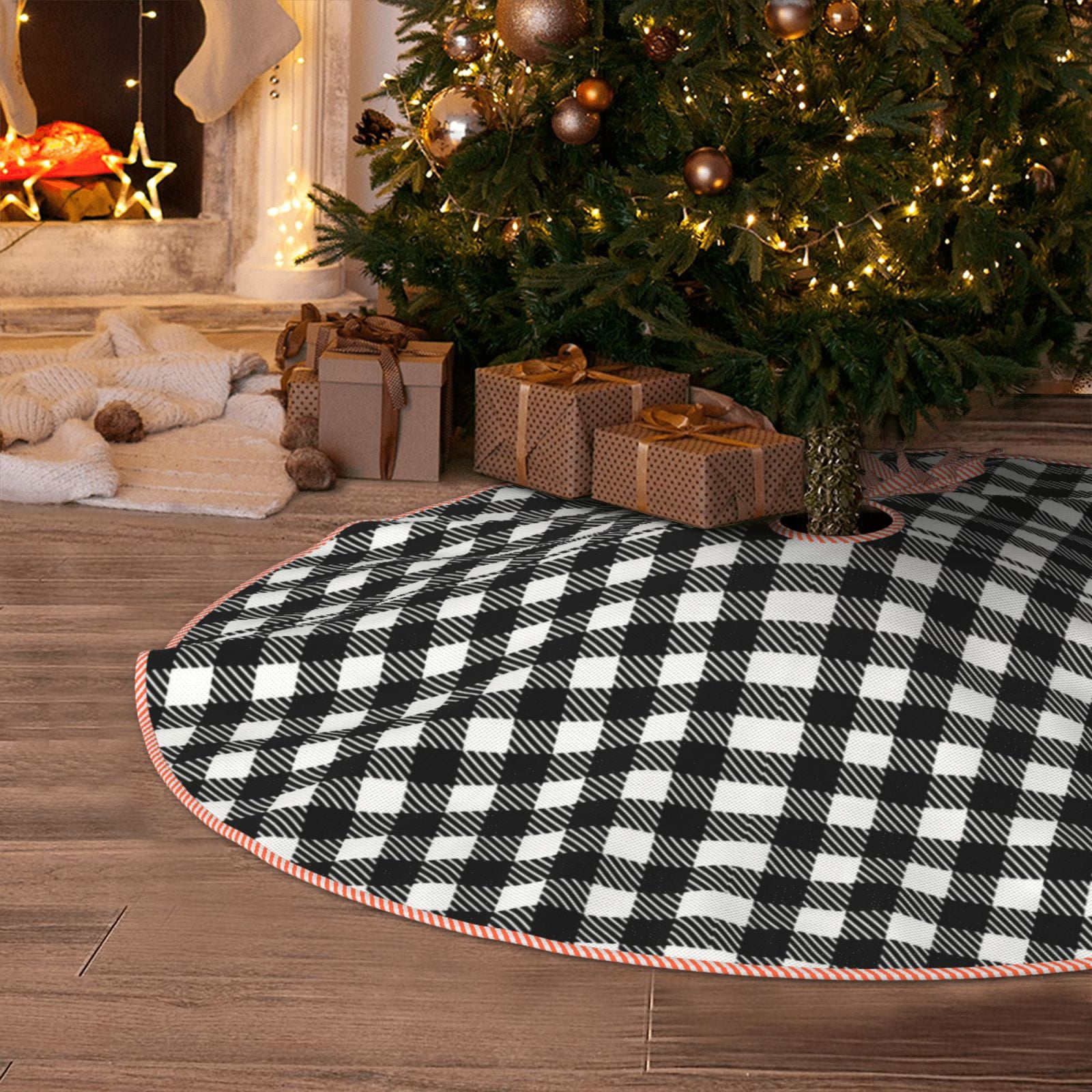 Christmas Tree Skirt, Halloween Tree Skirt, Black white Buffalo Plaid