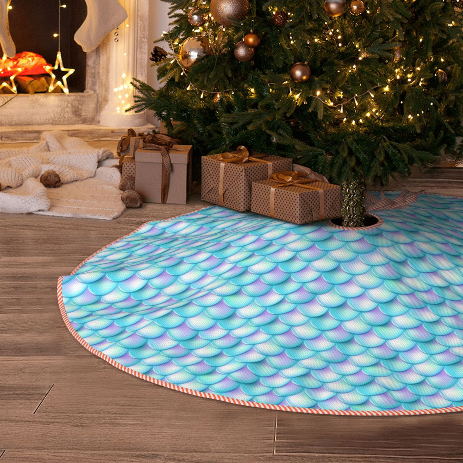 Christmas Tree Skirt, Halloween Tree Skirt, Blue green fish scale