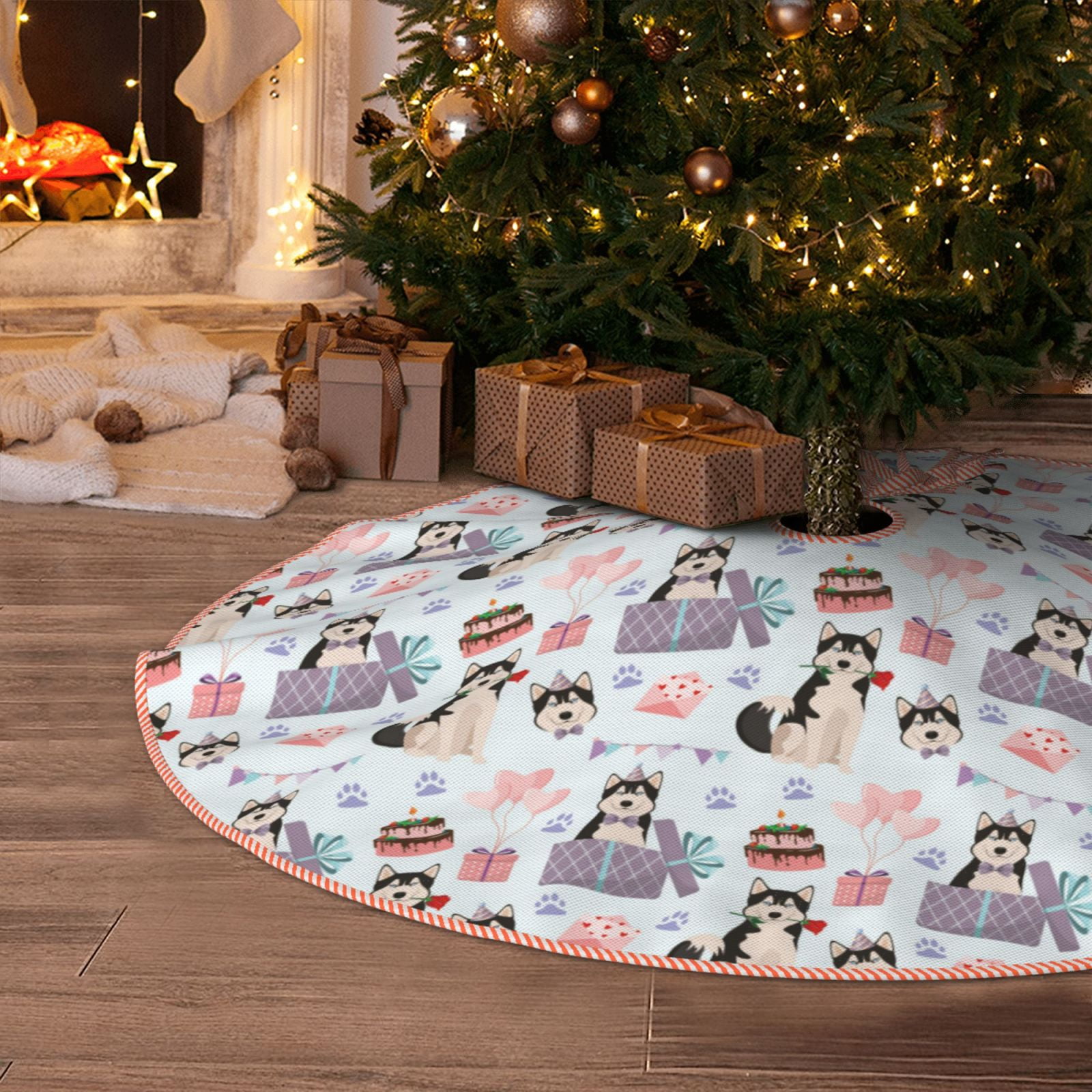 Christmas Tree Skirt, Halloween Tree Skirt, Cartoon Cute Husky Dog Gift