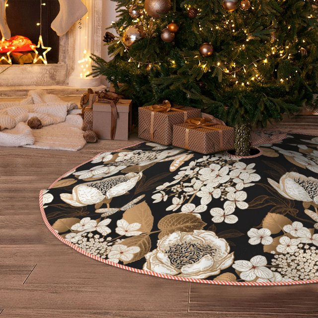 Christmas Tree Skirt, Halloween Tree Skirt, Retro hydrangeas Halloween