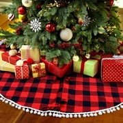 Christmas Tree Skirt, Tgnazet 36 Inch Red and Black Buffalo Plaid Tree Skirt with Pom Pom Trim for Holiday Christmas Decorations, Double Layers Xmas Tree Skirt