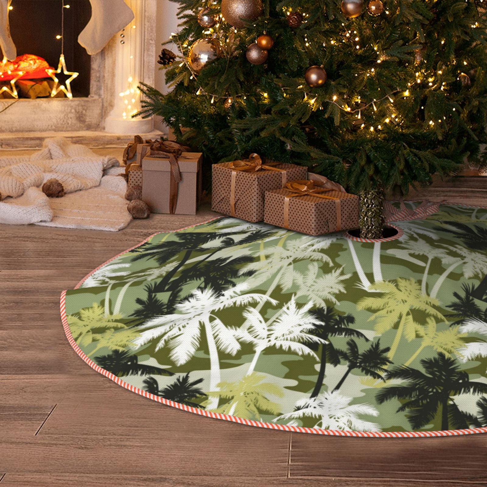 Christmas Tree Skirt, Hawaiian Style Black Green Christmas Decorations