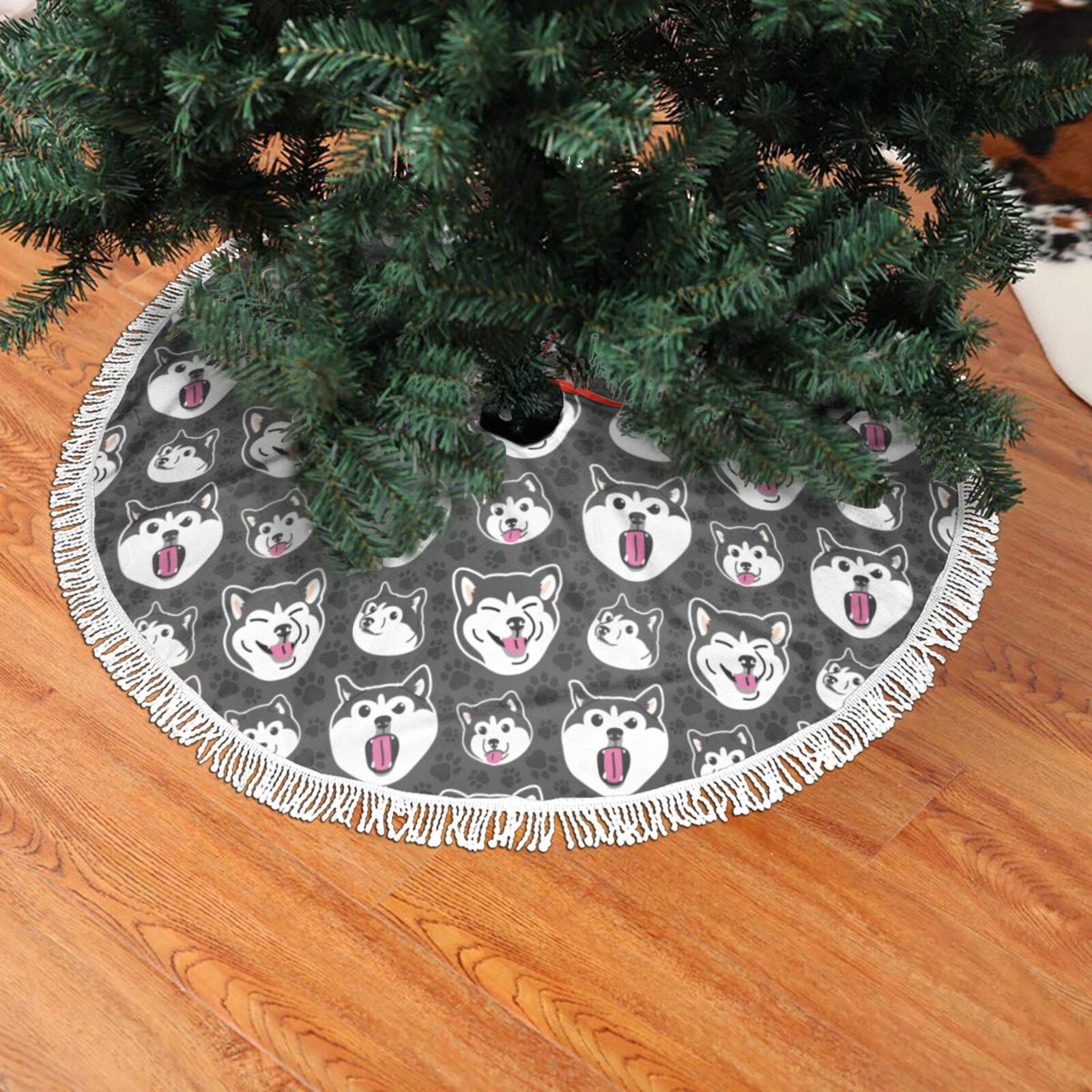36 Inch White Faux Fur Christmas Tree Skirt With Silver Snowflakes - Plush Holiday Decor (Blue) - View #6